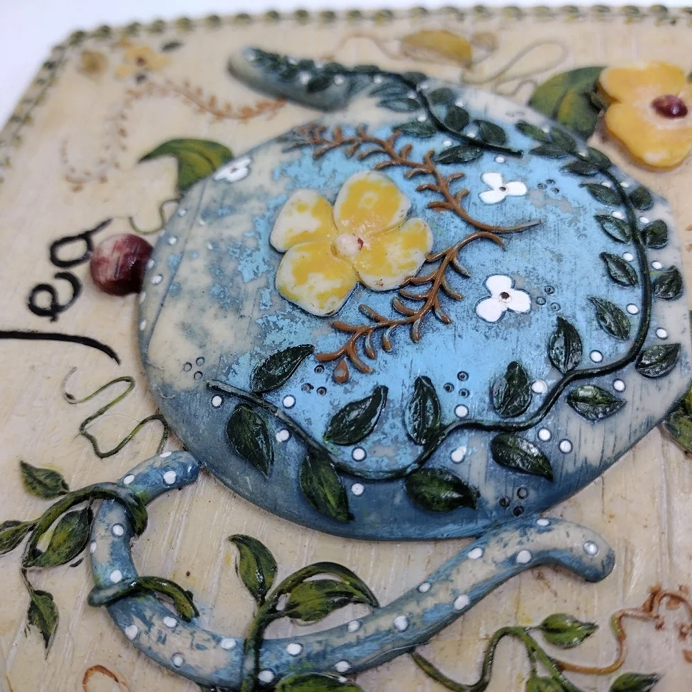 Set of‎ 4 Resin 3D Wall Decor Plaques Tea, Honey, Cookies, and Muffins